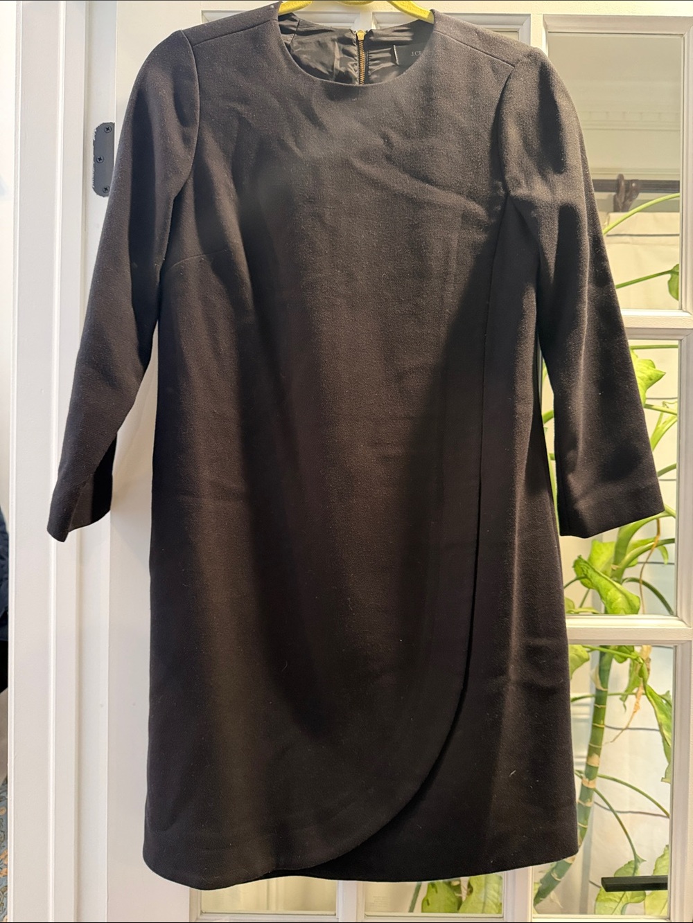 J. Crew Black Long-Sleeve Shift Dress with Wrap Front